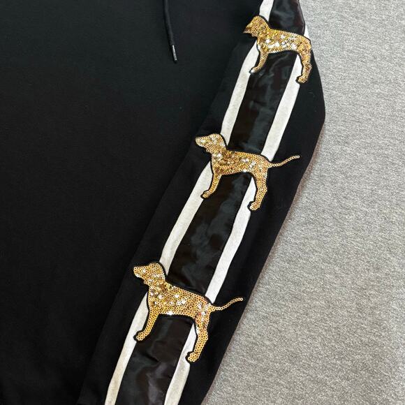 Victoria’s Secret PINK Gold Sequin Bling Pup Dog Pullover Hooded Sweatshirt - SM - Picture 4 of 11